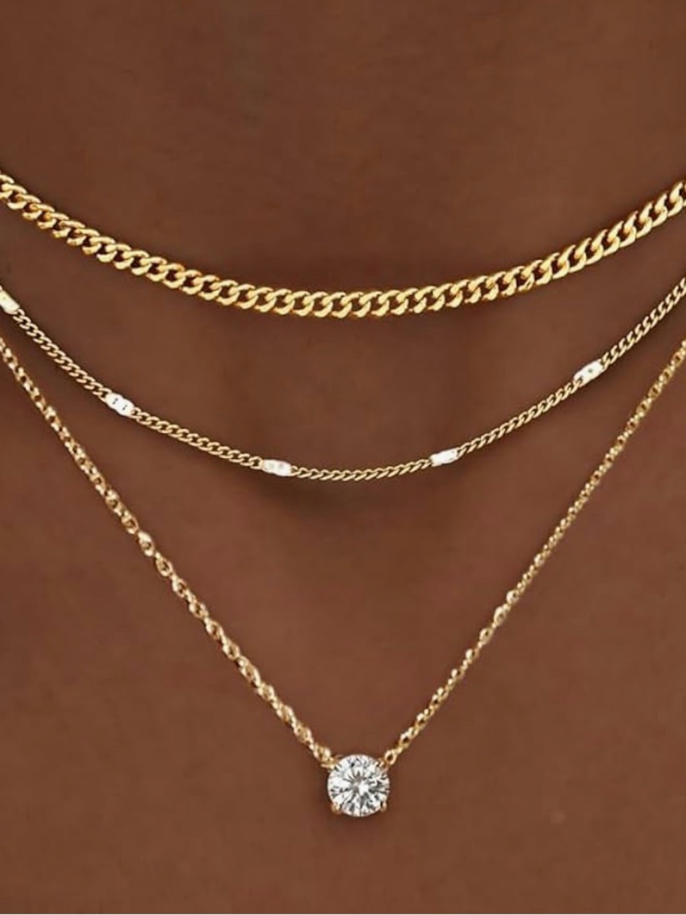 NEW 14K Gold Sterling Silver Plated Dainty Layered Pendant Necklace